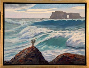 Linda Sorensen Arched Rock from Goat Rock with black and gold floater frame