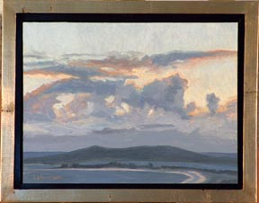 Bodega Bay Dusk Linda Sorensen with Gold Faced Black Floater Frame